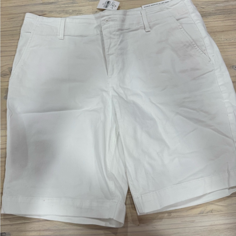 LOFT White Stretch Chino Bermuda Shorts